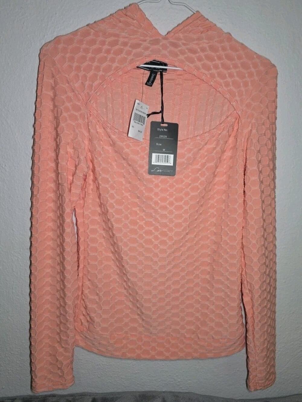 Love University Athleisure Top Hooded Honeycomb Textured Coral Activewear Size M